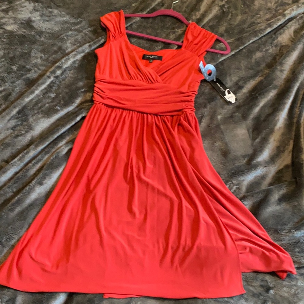 Coral pink wrap-style vine lol dress by Nine West